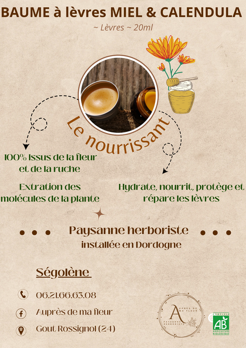 Baume à lèvres, miel et calendula - 20ml