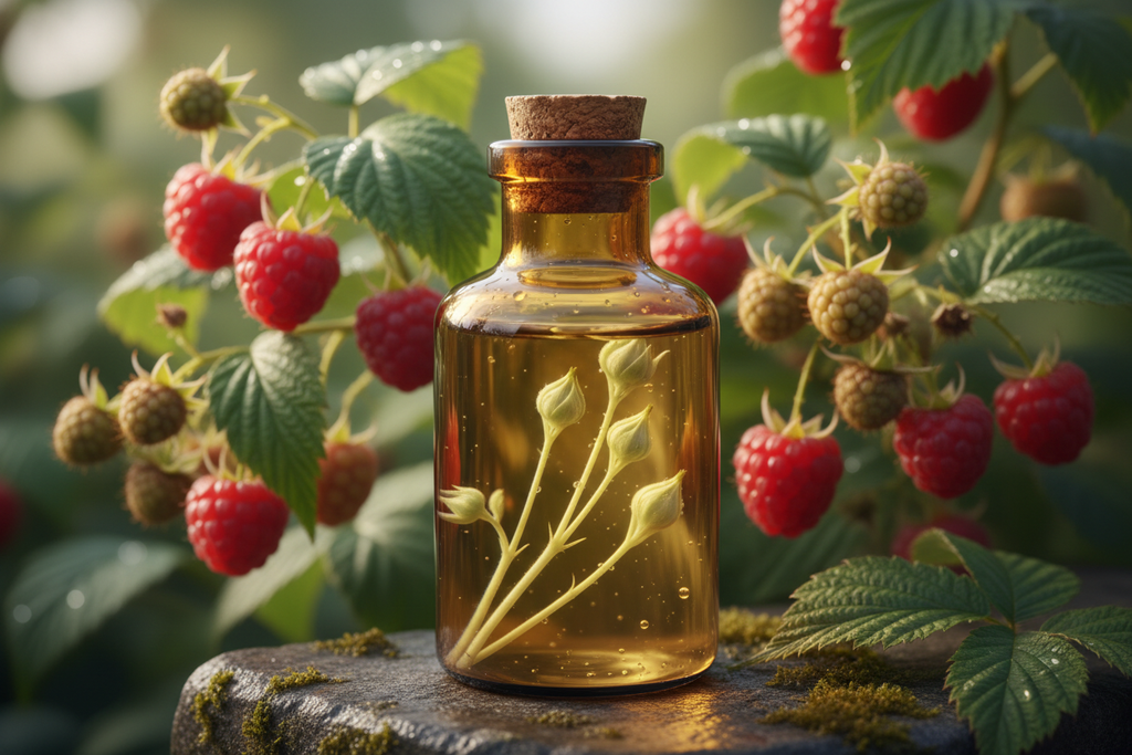 garder le fond avec des framboises, mais dans le flacon mettre des jeunnes pousse, voir bourgeons dans le flacon