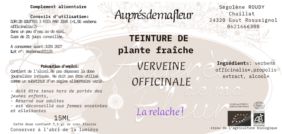 Alcoolature de Verveine officinale (Verbena officinalis) - 15ml